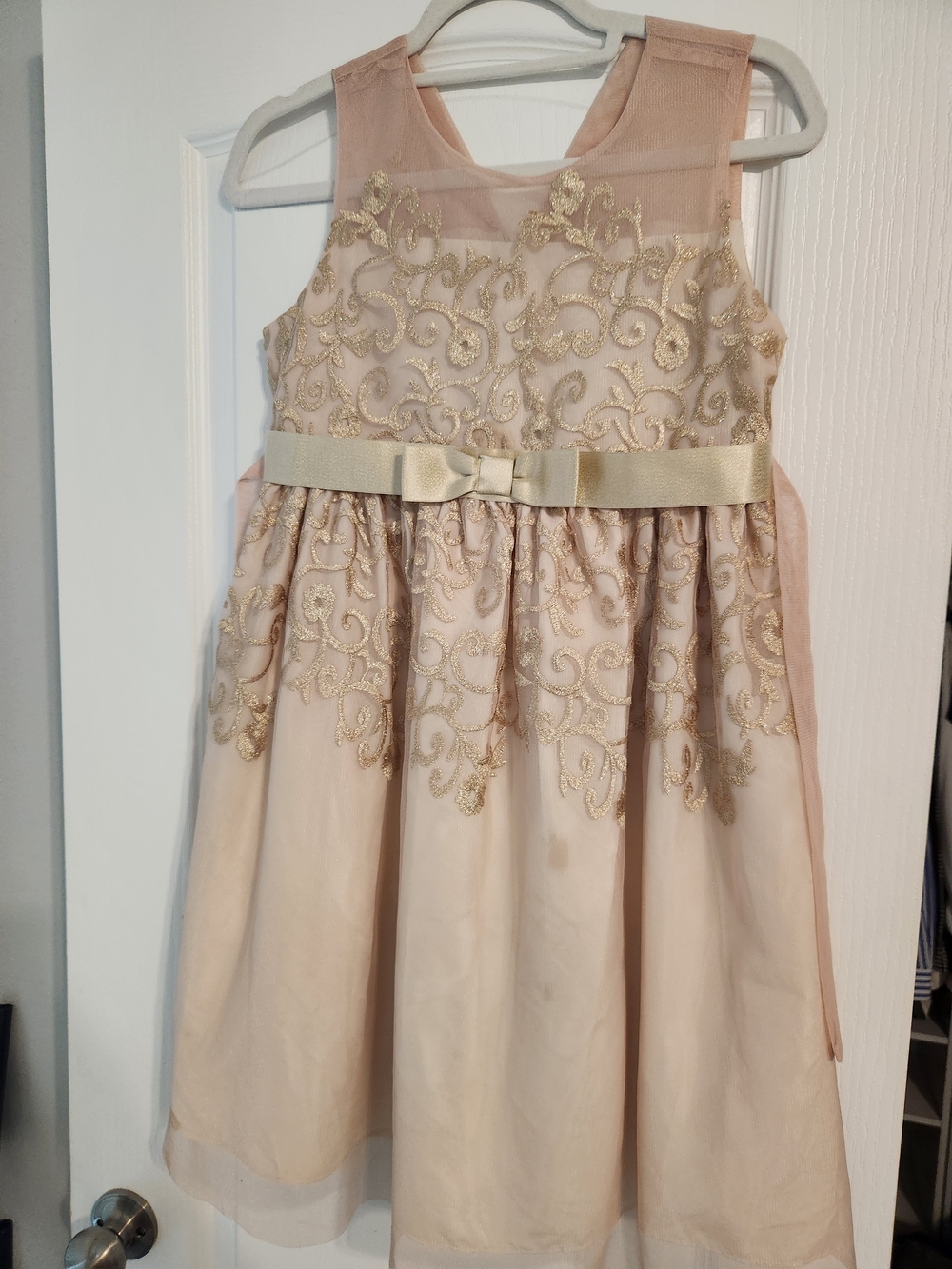 Girls' Blush Pink & Gold Embroidered Party Dress